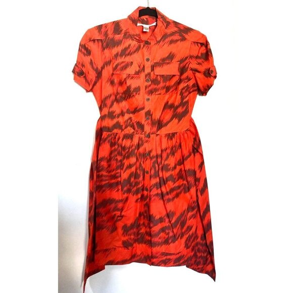 Diane von Furstenberg DVF Hoya Tiger Button Short Sleeve Shirtdress Sz 0 - Picture 3 of 8